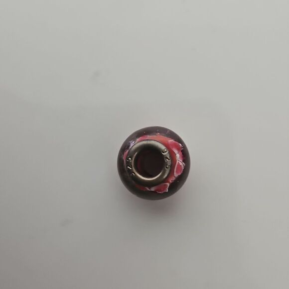 Murano Glass Flower Charm Stamped 925 Burgundy/ White - Picture 14 of 16